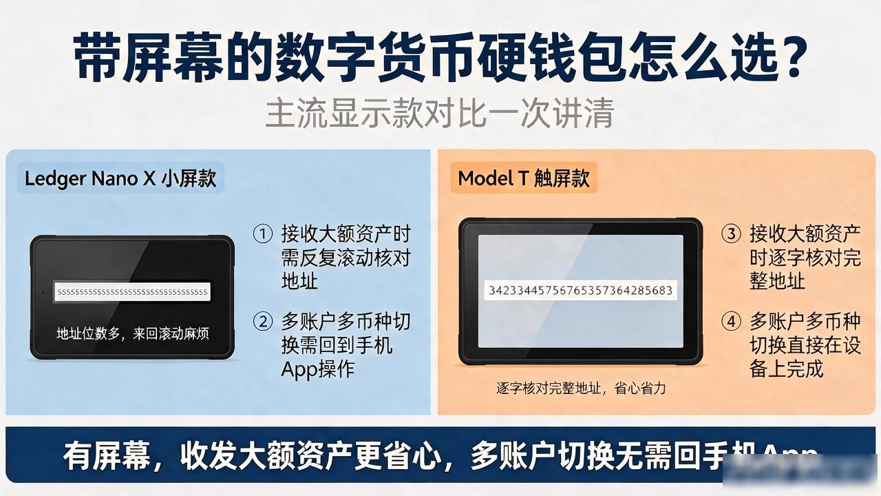 数字货币显示硬钱包_Trezor Model T彩色触摸屏_Ledger Nano S Plus 0.98英寸OLED彩屏